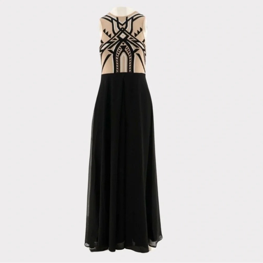 NWOT | G.I.L.I. Maxi Dress | Black & Tan | Sweater Top | Chiffon Skirt | 16P - Picture 3 of 8